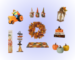 A collection of fall home decor items from Home Depot