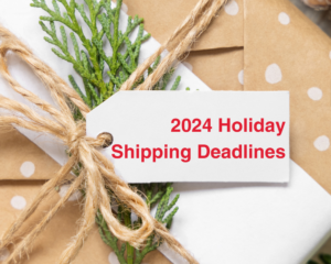 2024 Holiday Shipping Deadlines gift tag on box