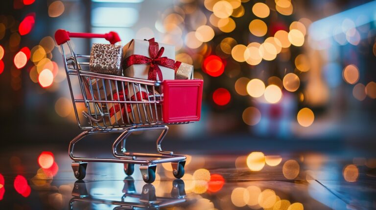 Shopping cart with gifts- holiday shopping season 2024