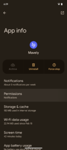Step 2 (Android): In App Info, select Permissions.